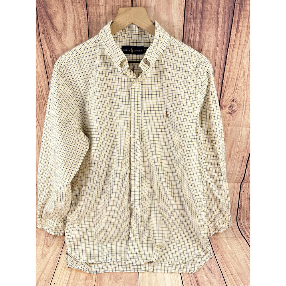 Ralph Lauren Men Shirt 2XL Button Down Yellow Gray Plaid‎ Long Sleeve 16-1/2